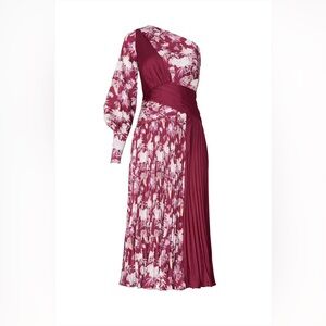 Three Floor Xilitla One Shoulder Floral Burgundy Dress